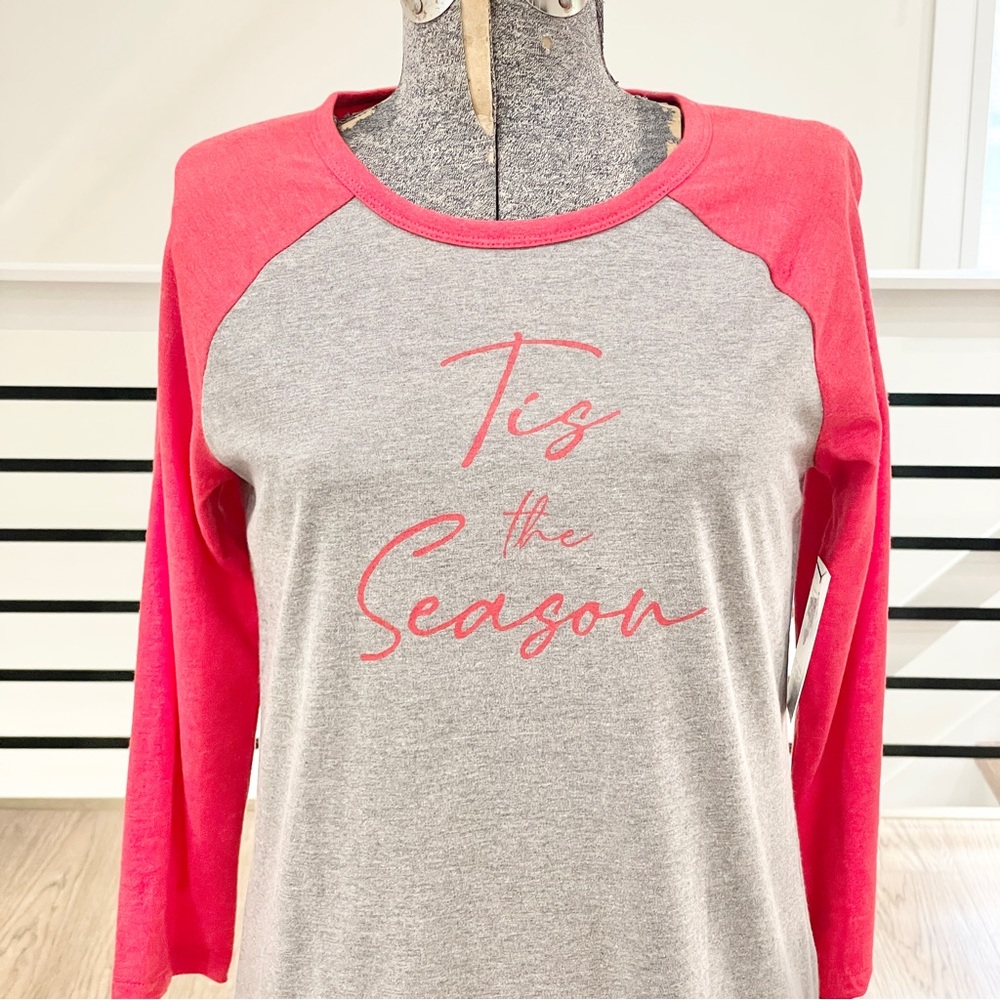 XS NWT Sonoma ‘tis the season, red and gray baseball tee shirt Christmas
